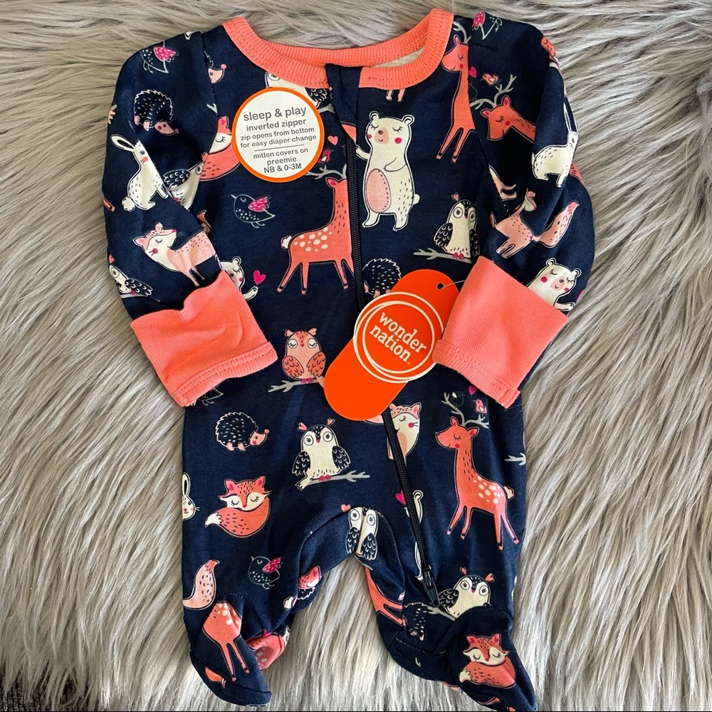 Wonder Nation 0/3 months baby girl animal owl deer sleep and play footsie
